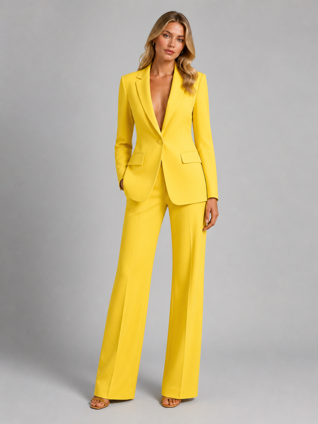Women's Two-Piece Pantsuit with Blazer and Wide-Leg Pants 5