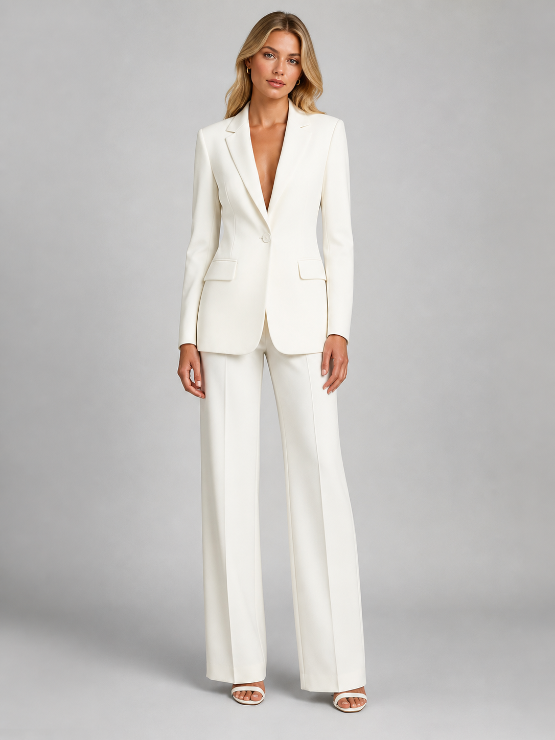 Women's Two-Piece Pantsuit with Blazer and Wide-Leg Pants 1