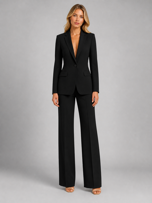 Women's Two-Piece Pantsuit with Blazer and Wide-Leg Pants 2