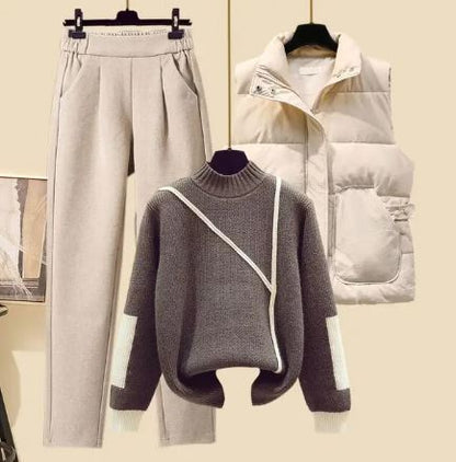 3-Piece Women's Autumn Set Trousers, Waistcoat and Sweater – Amira Autumn Magic Edition