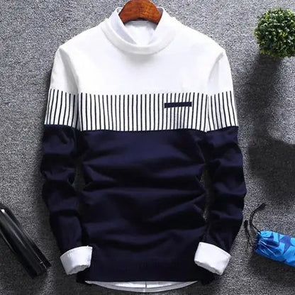 Men's knitted pullover with stripes and color block design – Matteo