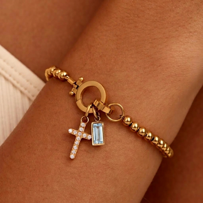 Nova Bead Birthstone Bracelet with Cross Charm 19