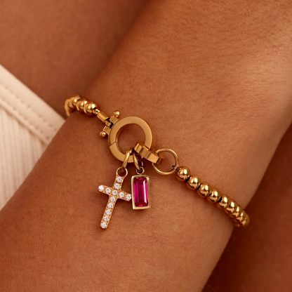 Nova Bead Birthstone Bracelet with Cross Charm 27