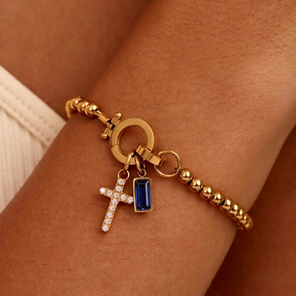 Nova Bead Birthstone Bracelet with Cross Charm 31