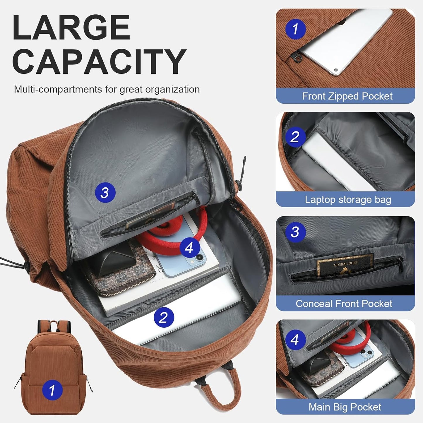 Lightweight water-repellent laptop rucksack with multiple pockets – 15.6-inch TravelPro series