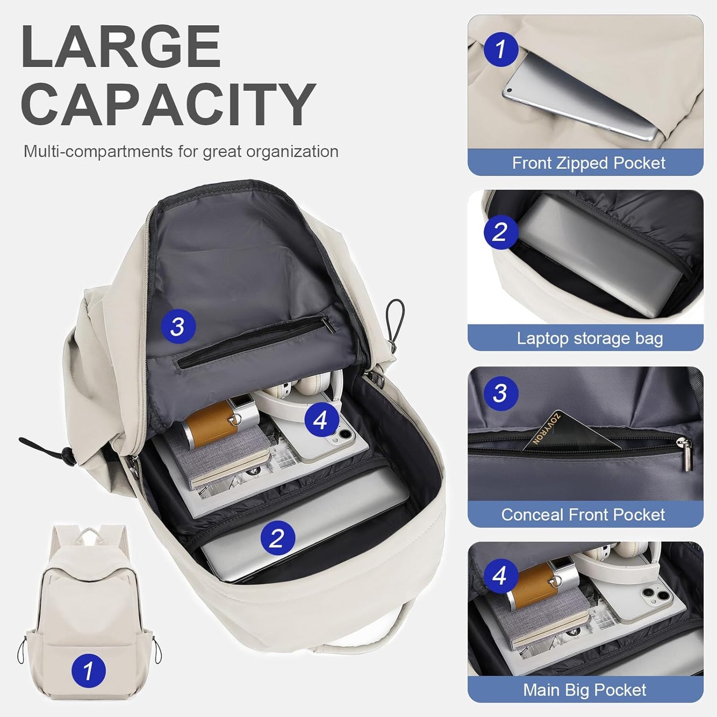 Lightweight, water-repellent laptop and travel bag with organised compartments.