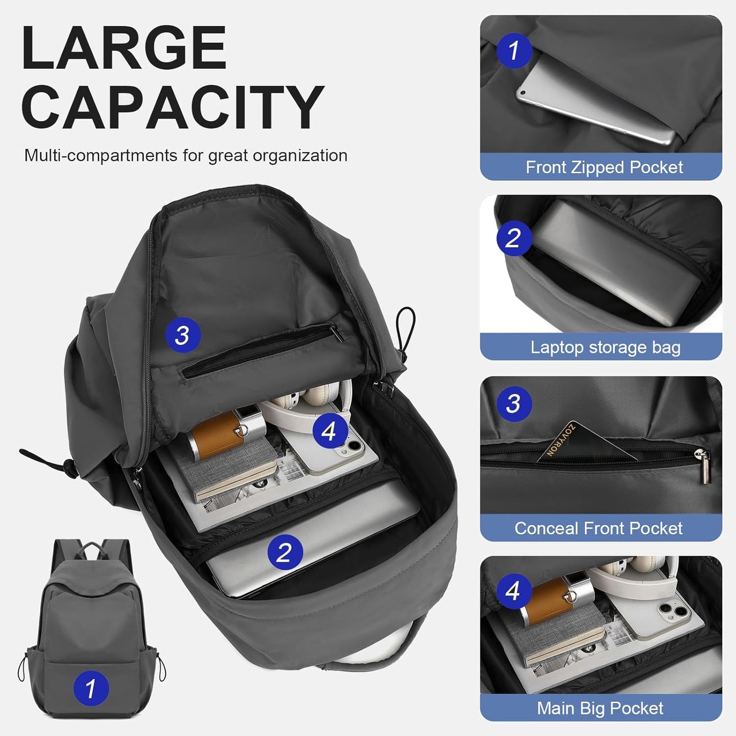 Lightweight water-repellent laptop rucksack with multiple pockets – 15.6-inch TravelPro series