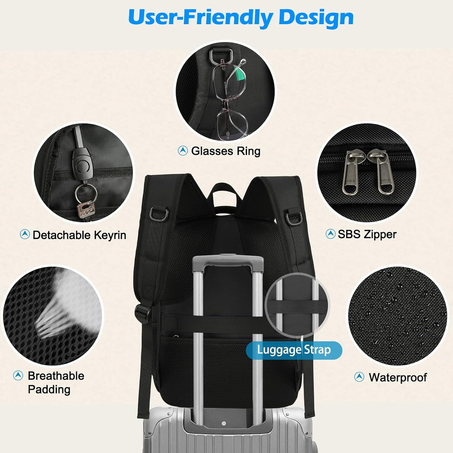 Waterproof laptop and lunch rucksack with USB port – multi-compartment travel bag