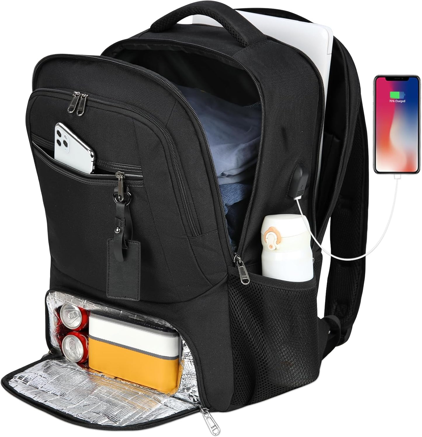 Waterproof laptop and lunch rucksack with USB port – multi-compartment travel bag