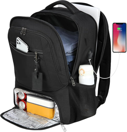 Waterproof laptop and lunch rucksack with USB port – multi-compartment travel bag
