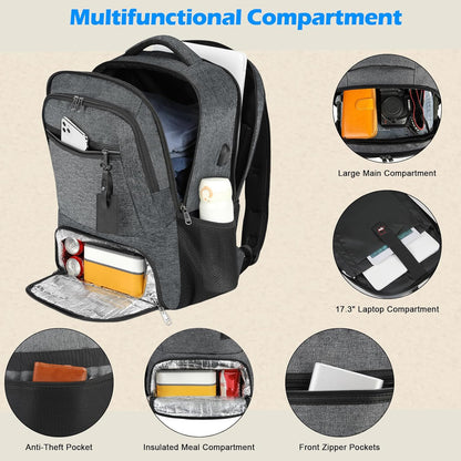 Waterproof laptop and lunch rucksack with USB port – multi-compartment travel bag