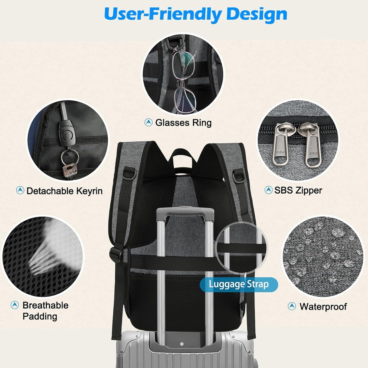 Waterproof laptop and lunch rucksack with USB port – multi-compartment travel bag