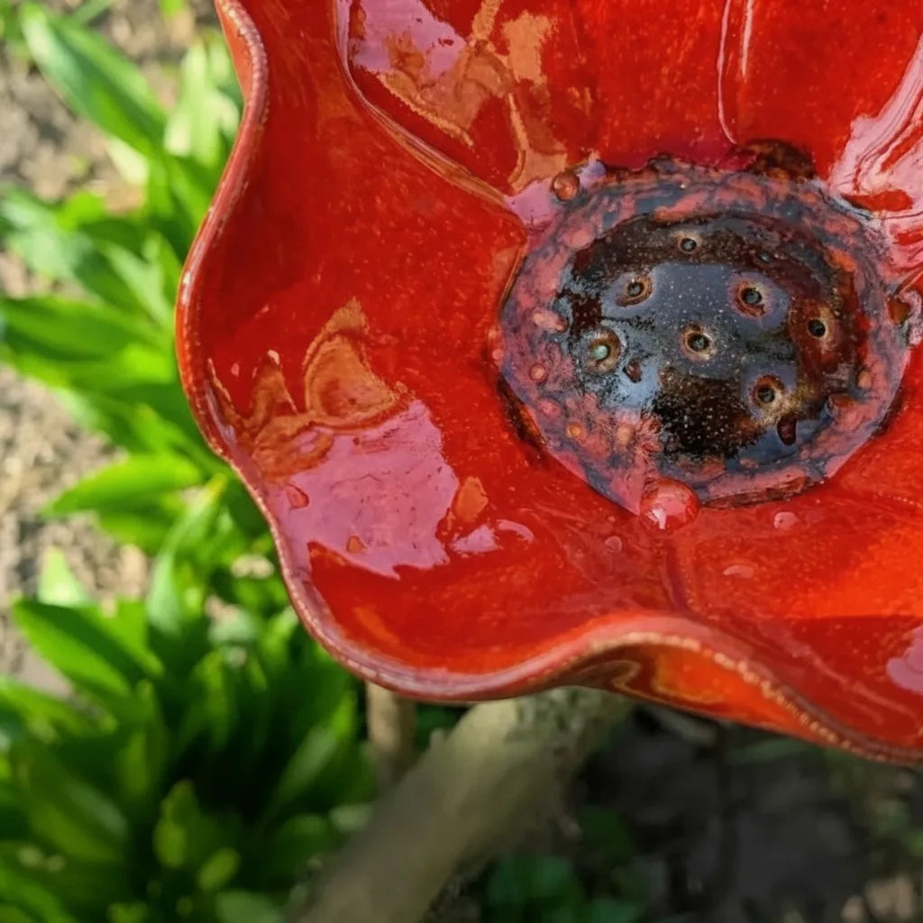 Metal Poppy Flower Bird Bath Stake - Garden & Balcony Decor, 60cm 5