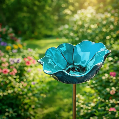 Metal Poppy Flower Bird Bath Stake - Garden & Balcony Decor, 60cm 6