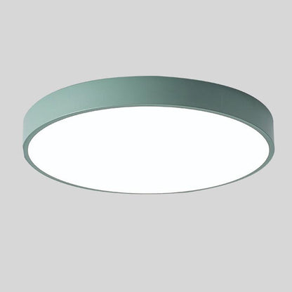 Green round slim ceiling light with no wood accent, shown from below at an angle on a plain grey background. 7