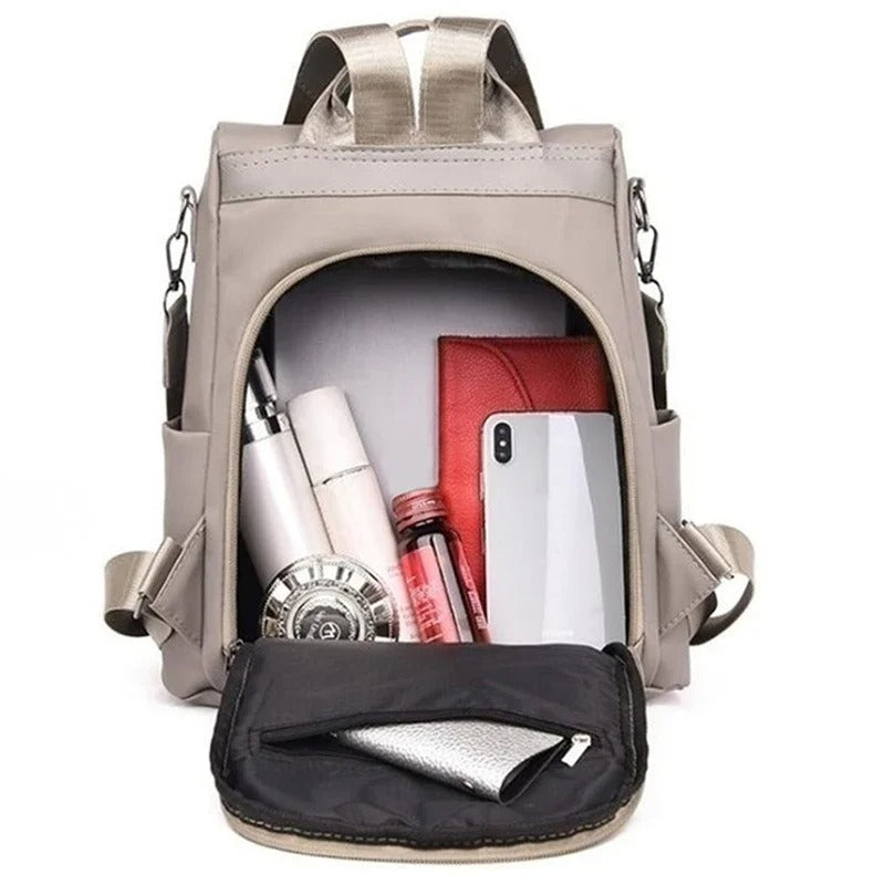 Lightweight water-repellent nylon rucksack for women – multiple carrying options