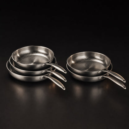 Hand-Hammered Titanium Frying Pan Set with 2 Lids, 5 Sizes 8-12 In 2