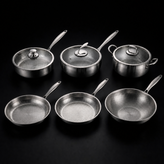 Hand-Hammered Titanium Kitchen Set with 3 Lids (10, 11 & 12 Inch) 1