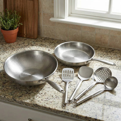 Hand-Hammered Titanium Wok & Fry Pan (10 Inch) with Utensils 3