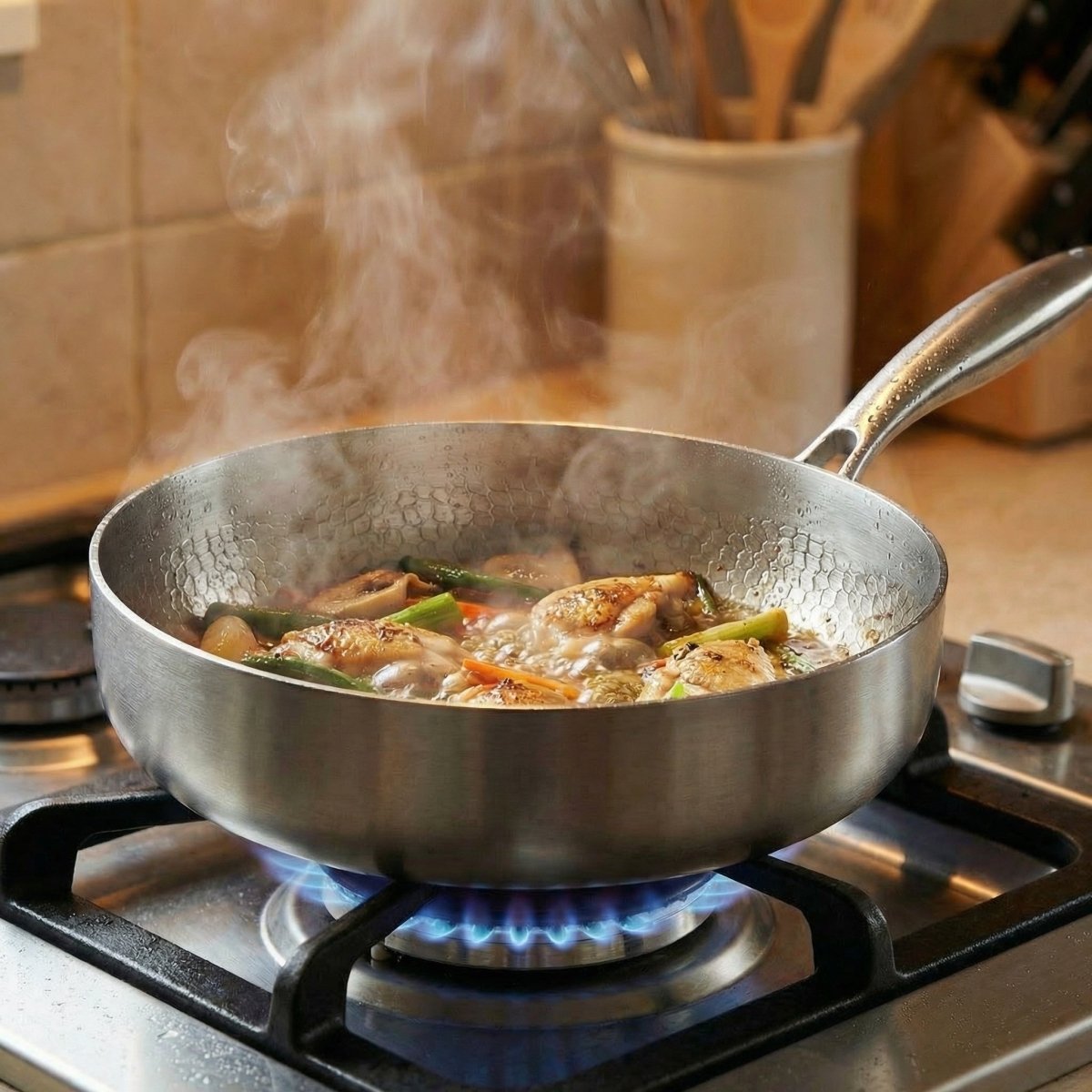 Hammered Titanium Pan with High Rim 6