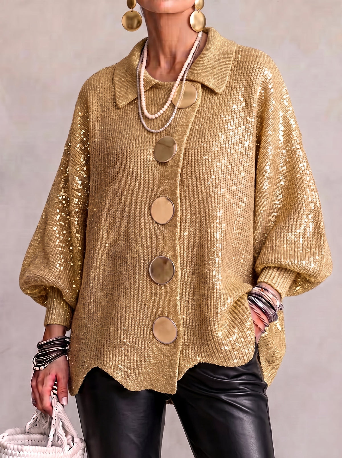 Oversized Collared Cardigan with Large Metal Buttons 5