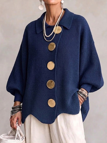 Oversized Collared Cardigan with Large Metal Buttons 1