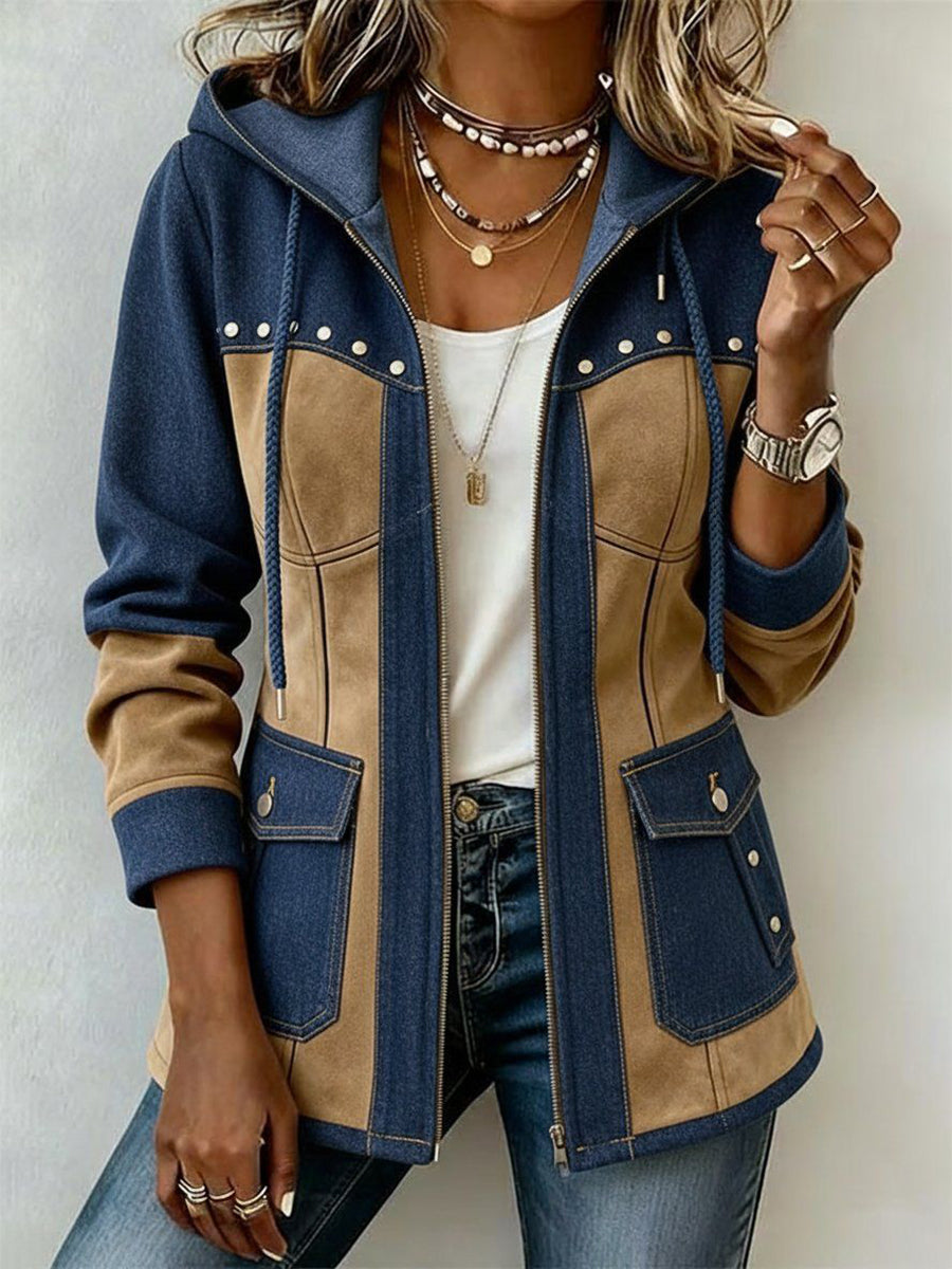 Patchwork-Style Hooded Jacket 1