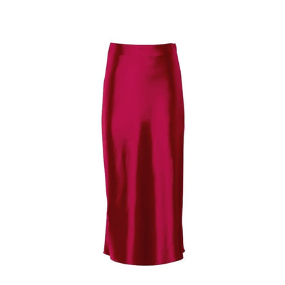 Satin shimmering women's midi skirt in A-line with high waist – Liora