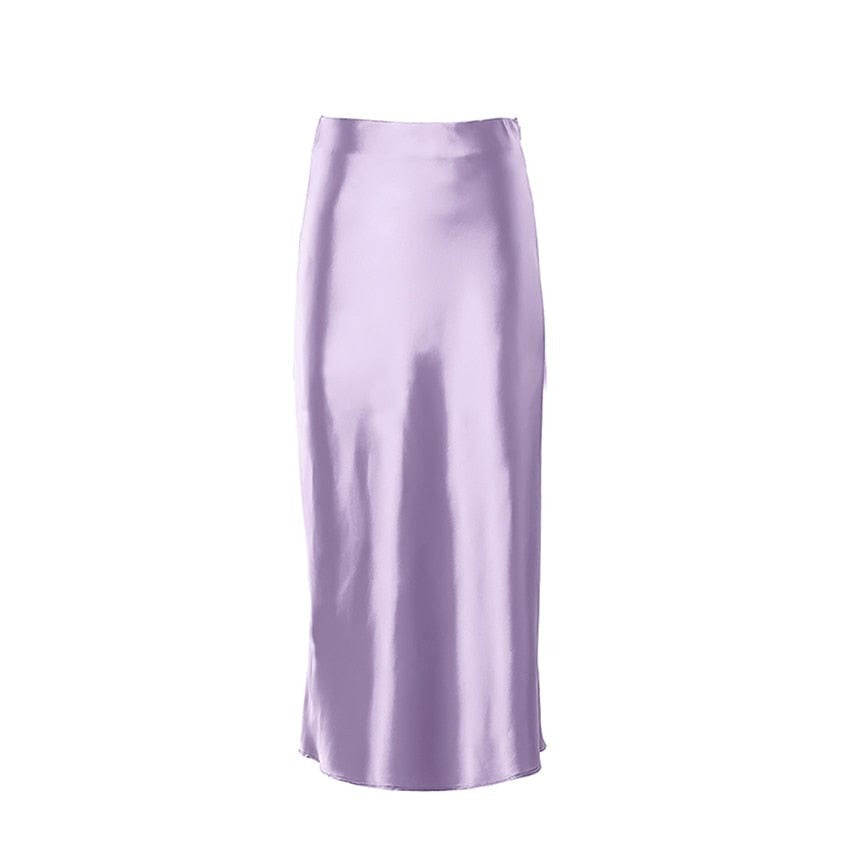 Satin shimmering women's midi skirt in A-line with high waist – Liora