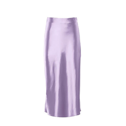 Satin shimmering women's midi skirt in A-line with high waist – Liora