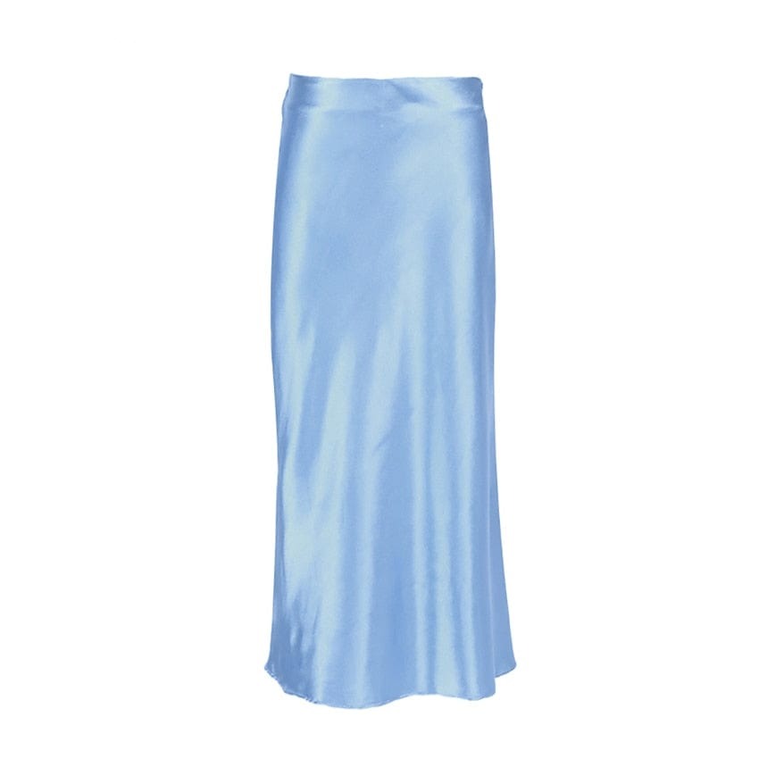 Satin shimmering women's midi skirt in A-line with high waist – Liora