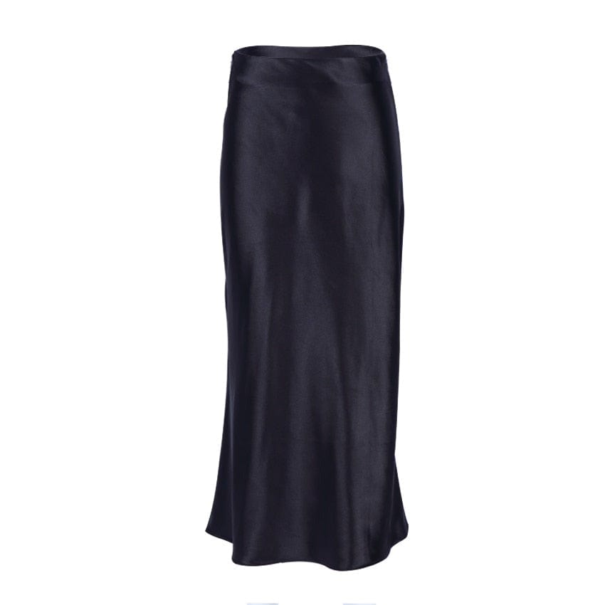 Satin shimmering women's midi skirt in A-line with high waist – Liora