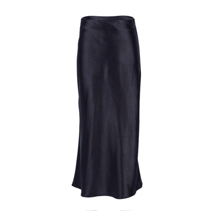 Satin shimmering women's midi skirt in A-line with high waist – Liora