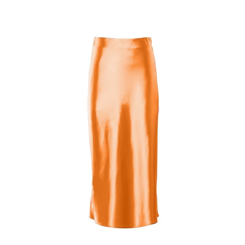 Satin shimmering women's midi skirt in A-line with high waist – Liora
