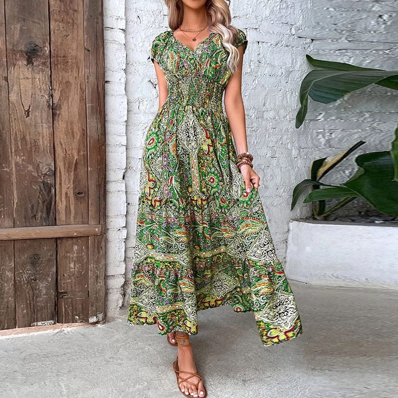 Airy women's maxi dress with ethnic print & V-neck – Nayeli