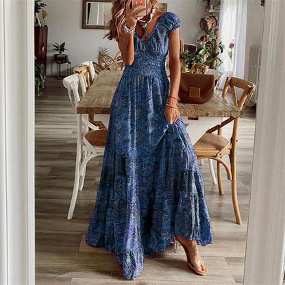 Airy women's maxi dress with ethnic print & V-neck – Nayeli