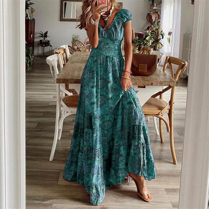 Airy women's maxi dress with ethnic print & V-neck – Nayeli