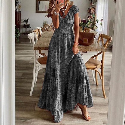 Airy women's maxi dress with ethnic print & V-neck – Nayeli