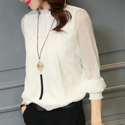 Stylish women's chiffon blouse with ruffles & sheer sleeves – Herbstzauber Elina
