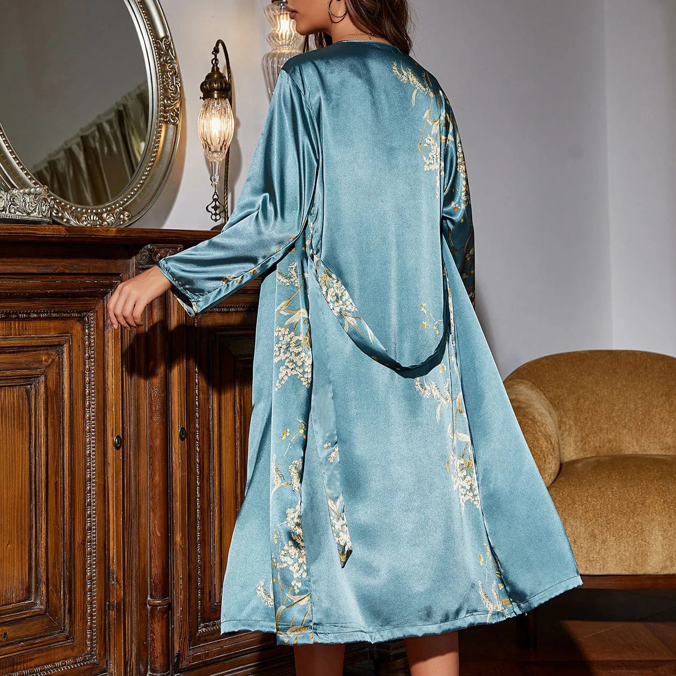 Two-Piece Satin Nightwear Set for Women with Slip Dress & Kimono – Salena