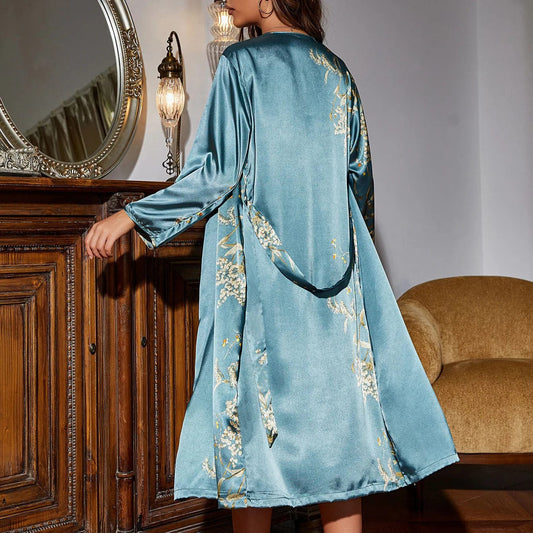 Two-Piece Satin Nightwear Set for Women with Slip Dress & Kimono – Salena