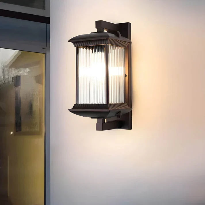 Classic Lantern-Style Outdoor Wall Light with Fluted Glass Panels 3