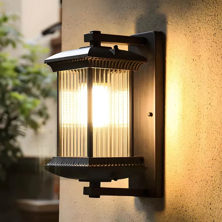 Classic Lantern-Style Outdoor Wall Light with Fluted Glass Panels 4