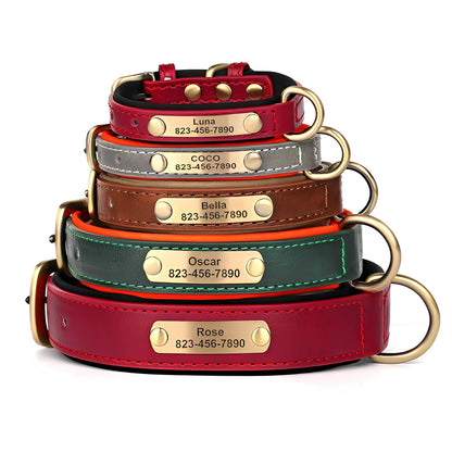 Engraved Leather Dog Collar with Personalized Nameplate 4