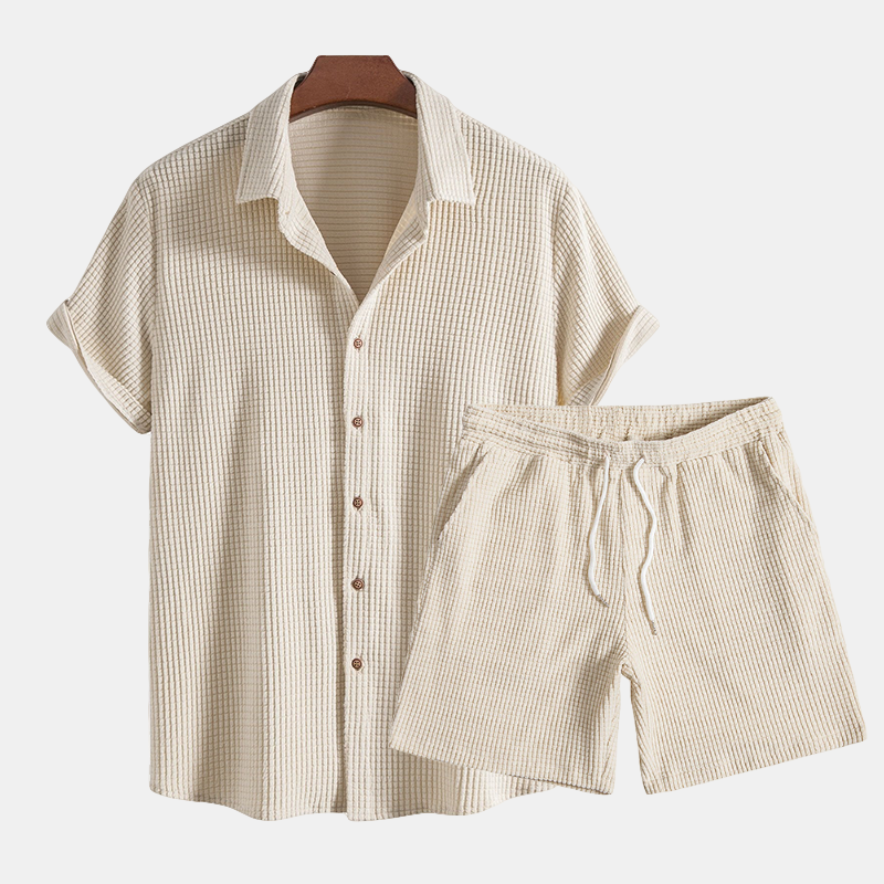 Summery men's lounge set with a honeycomb texture – Lenn