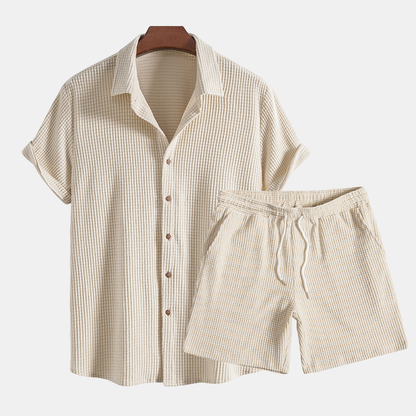 Summery men's lounge set with a honeycomb texture – Lenn