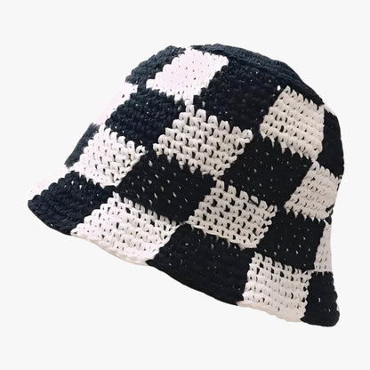 Crocheted ladies' fisherman's hat with check pattern – Faye