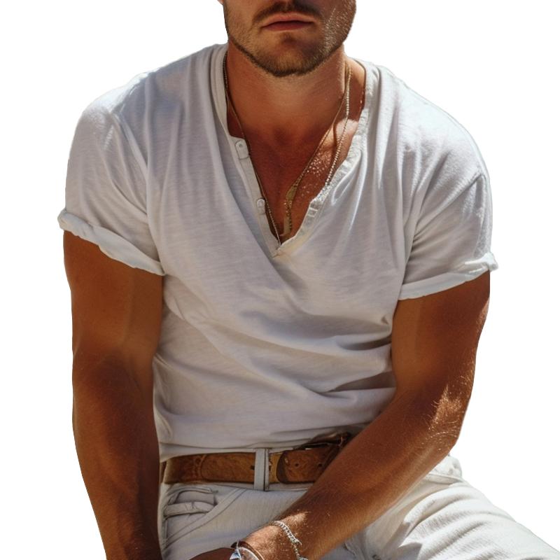 Casual Henley-collar short-sleeved T-shirt – Nico