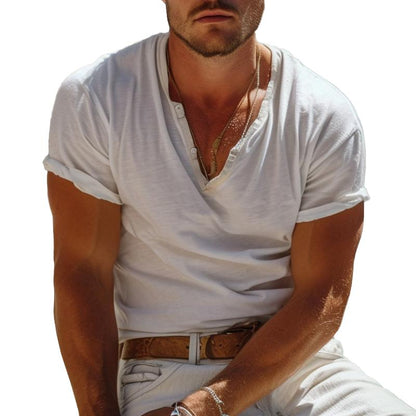 Casual Henley-collar short-sleeved T-shirt – Nico