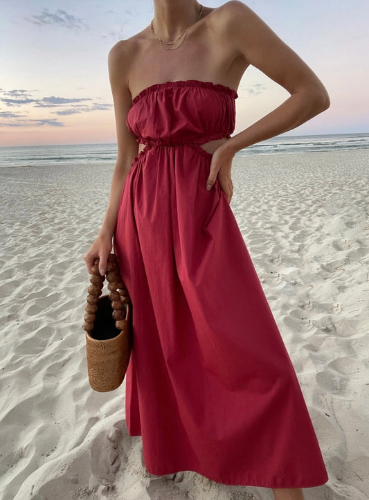 Pink sleeveless Bohemian-chic dress with a relaxed fit – Elira